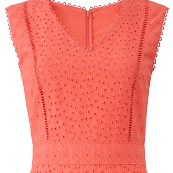 Draper James Dress 14-Pink Coral Midi Eyelet Fit & Flare Cotton Cottagecore Boho - Picture 5 of 8